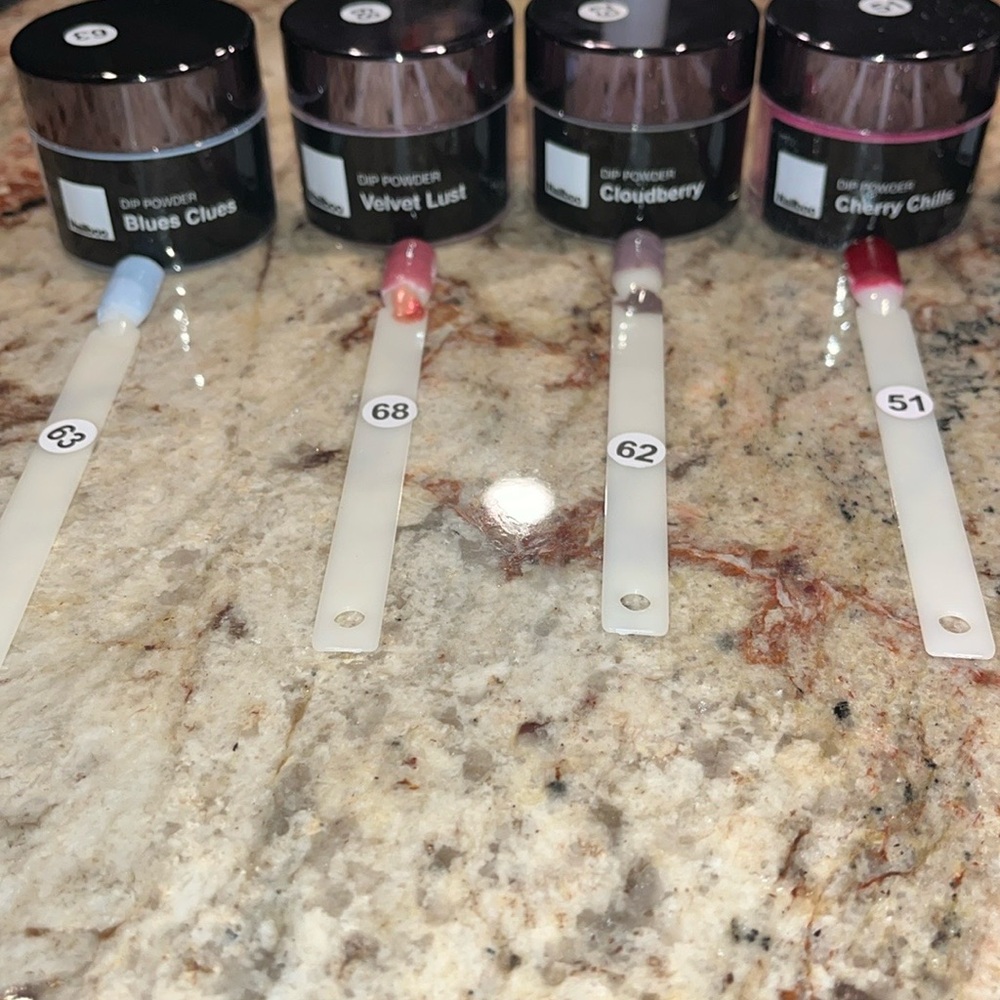 Dip Powder Nail Set with Blues Clues, Velvet Lust, Cloudberry, Cherry Chills
